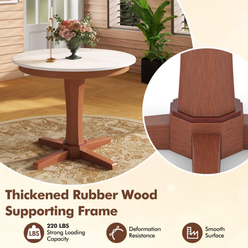 Hivvago 35 Inches Wooden Round Dining Table with Pedestal Base