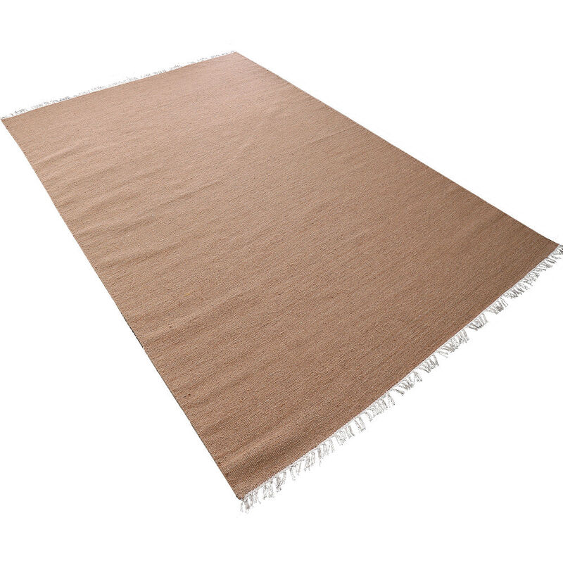 RUGSOTIC CARPETS HAND WOVEN FLAT WEAVE KILIM WOOL ECO-FRIENDLY AREA RUGS  - 5'x8', Rectangle Shape, Light Brown Color, Solid Plain Design, Low Pile Handmade Rugs for Living Room (D00111)