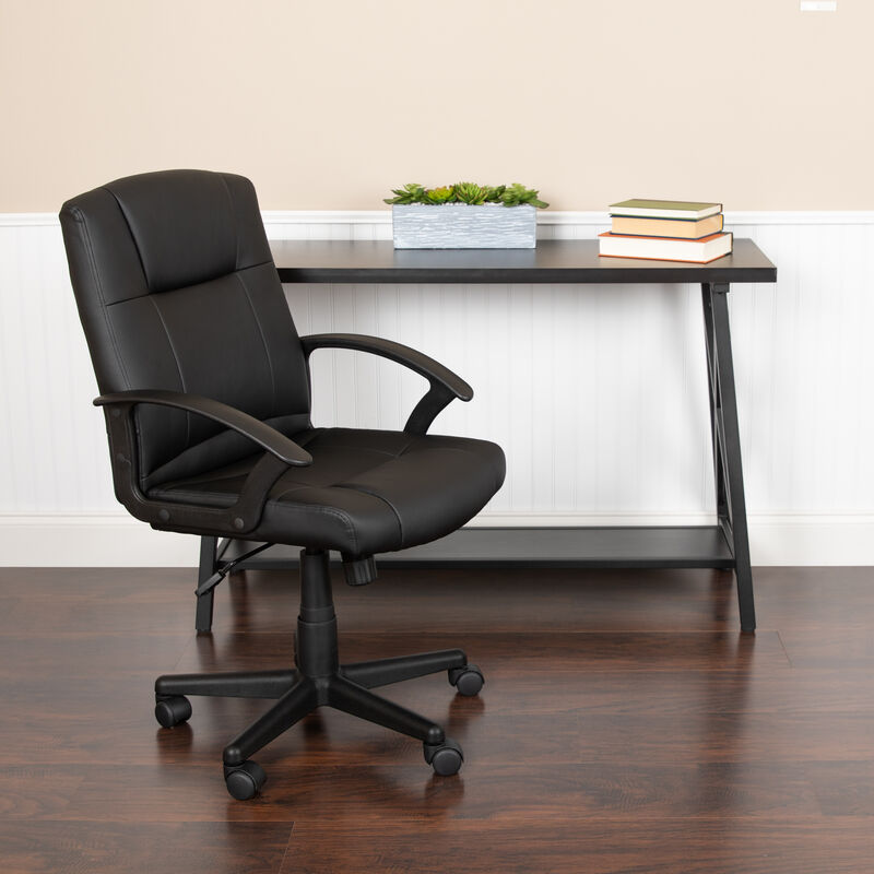 Coffman Flash Fundamentals Mid-Back Black LeatherSoft-Padded Task Office Chair with Arms image number 2