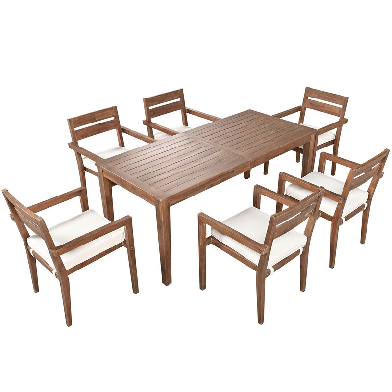 Whisen Acacia Wood Outdoor Dining Table And Chairs Suitable For Patio, Balcony Or Backyard - Burly Wood