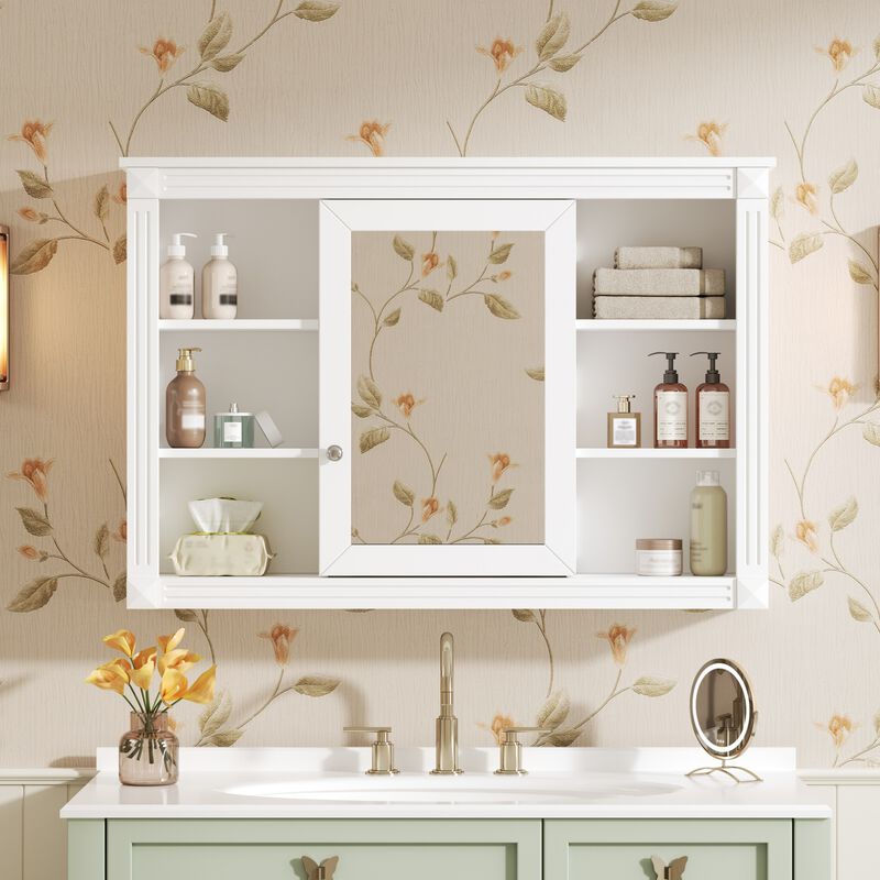 ELEMENT ACE Wall Mounted Bathroom Storage Cabinet with Mirror and Open Shelves image number 4