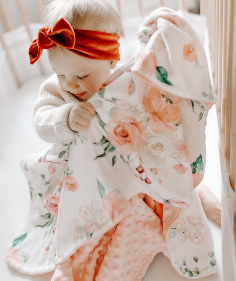 Honey Lemonade - Premium Baby & Toddler Minky Blanket (Peach Floral)