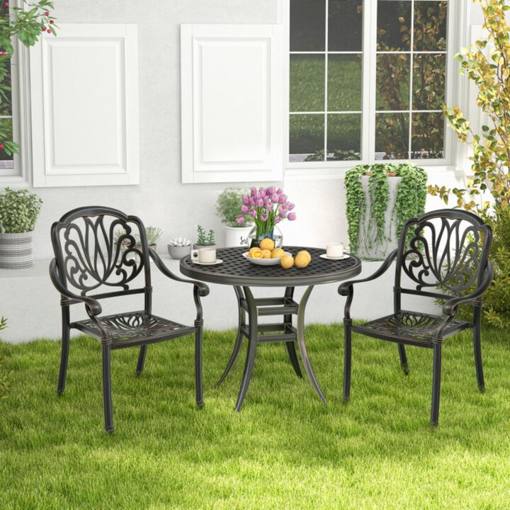 Hivvago 2 Pieces Patio Cast Aluminum Dining Chairs with Armrests-Bronze