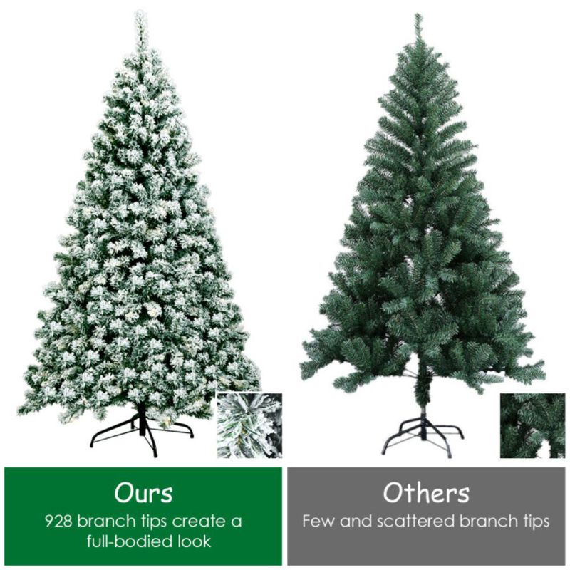 Hivvago 6 Feet Pre-Lit Premium Snow Flocked Hinged Artificial Christmas Tree