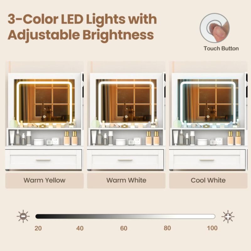Hivvago Makeup Vanity Desk with Mirror and Lights Dressing Table and Stool Set