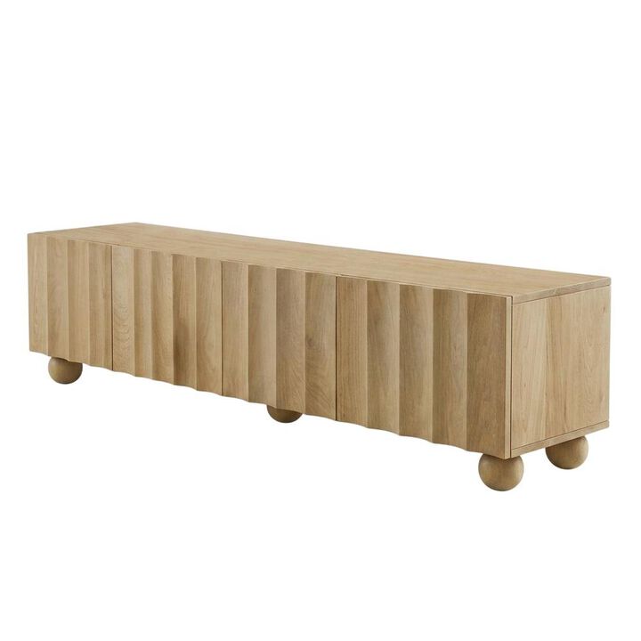 Scalloped Wood TV Stand in Neutral Finish with Spacious Storage