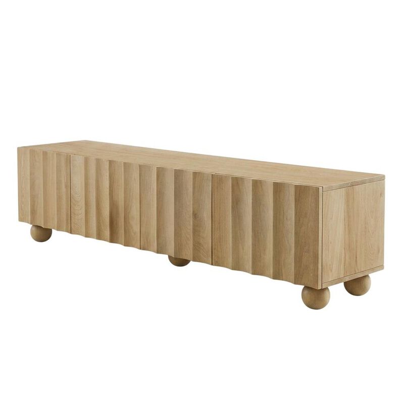 Scalloped Wood TV Stand in Neutral Finish with Spacious Storage image number 0