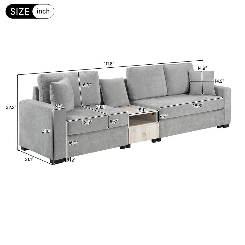 Merax Functional Chenille Sofa with Storage Armrest & Center Console image number 3