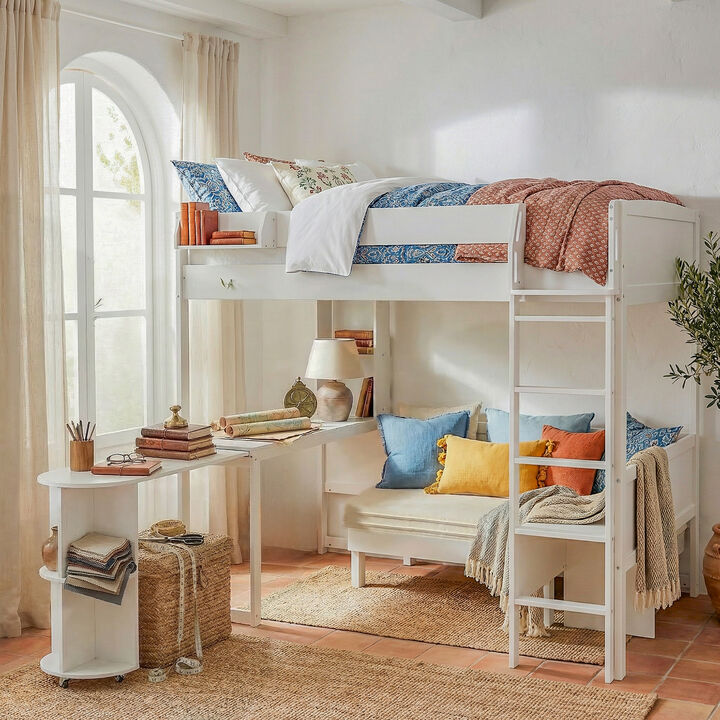 Merax Full Size Multifunctional Loft Bed with Rotating L-Shaped Desk