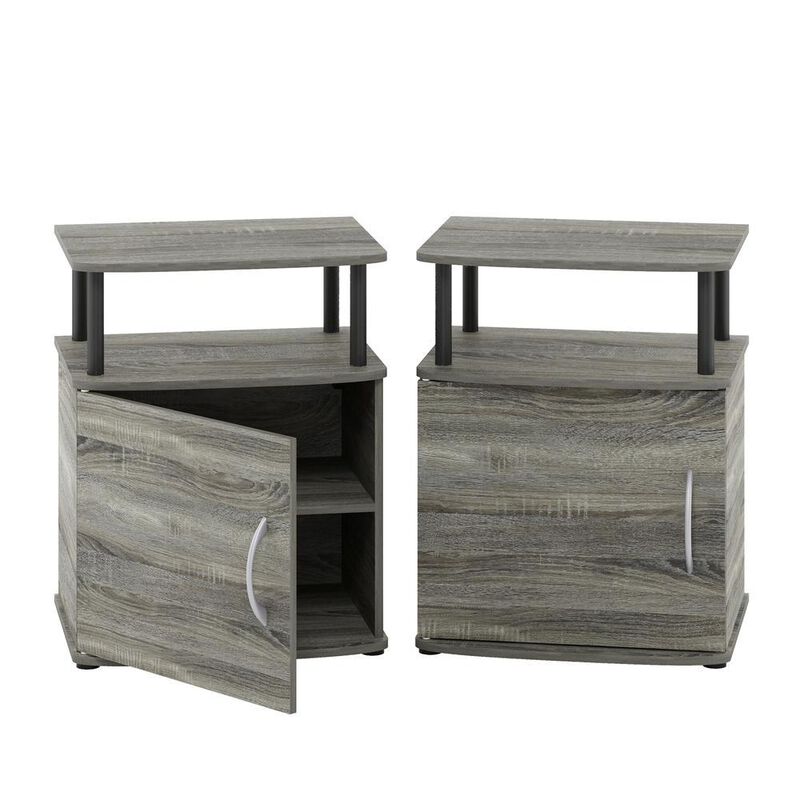 Furinno JAYA Utility Design End Table, Set of Two, French Oak Grey/Black