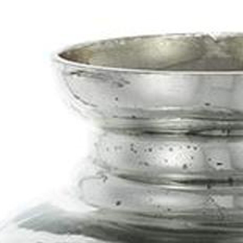 HomeRoots 20" Antiqued Silver Etched Floral Glass Round Table Vase image number 3