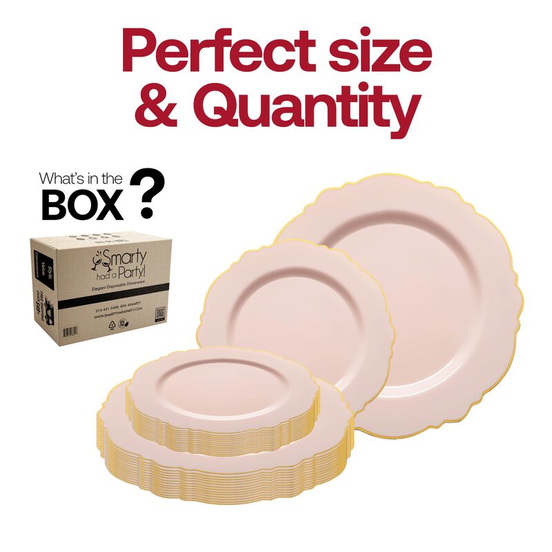 Pink with Gold Rim Round Blossom Plastic Dinnerware Value Set (40 Sets) image number 4