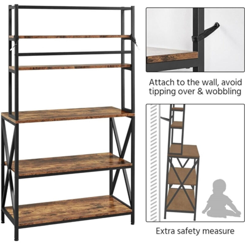 Industrial Metal and Wood Bakers Rack – Modern Kitchen Storage Shelf