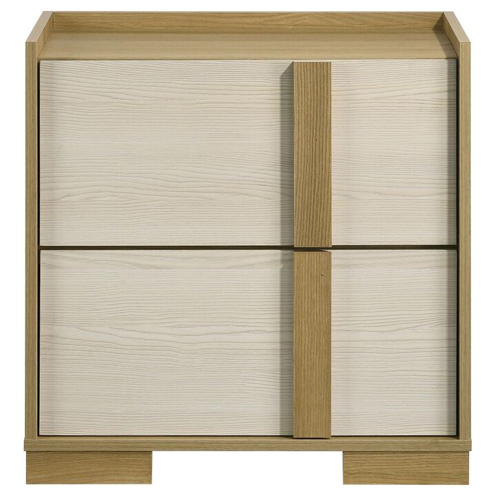 Hyle Nightstand, 2 Drawers, 24 Inch Modern Natural Brown and White - Benzara