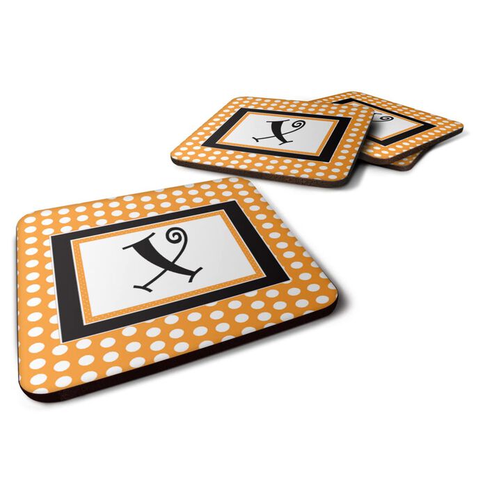 Caroline's Treasures CJ1033-XFC Monogram-Orange Polkadots Foam Coasters (Set of 4), Initial Letter X, 3.5 H x 3.5 W, Multicolor