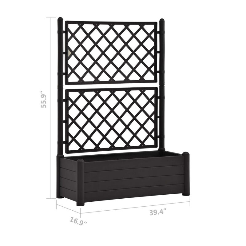 Simi Garden Flower Planter with Trellis, Anthracite Gray, 17x40x56 - Benzara image number 4