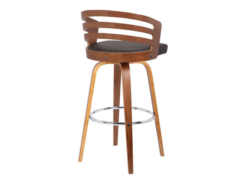 Leatherette Swivel Wooden Barstool with Curved Back, Brown-Benzara image number 4