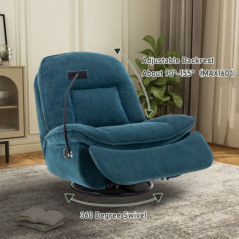 Chenille Fabric Swivel Recliner with Mobile Phone Bracket