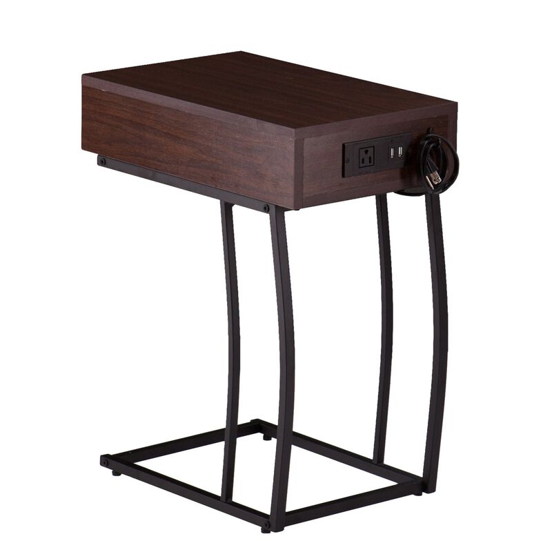 Homezia 23" Brown Manufactured Wood And Iron Rectangular End Table With Drawer