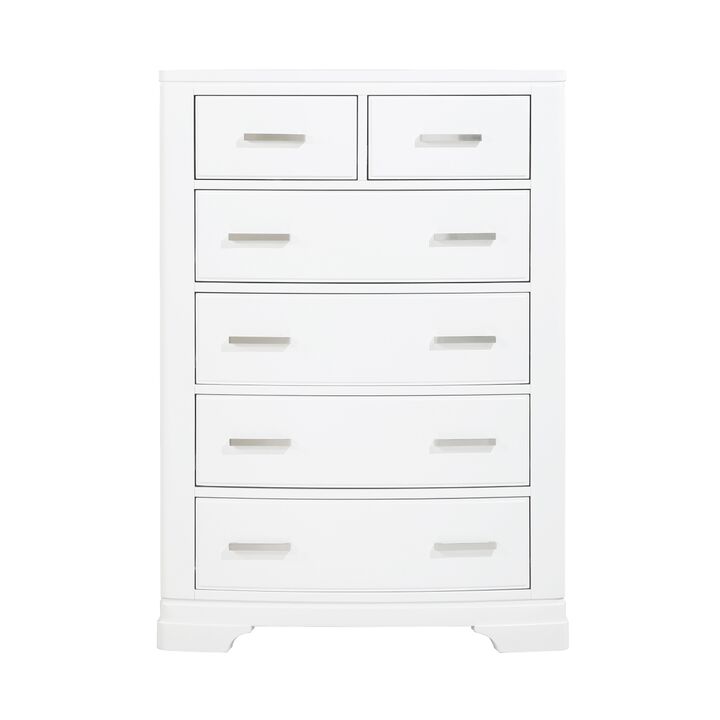 Hudy Tall Dresser Chest, 6 Drawers X Metal Handles, White Birch Veneer - Benzara
