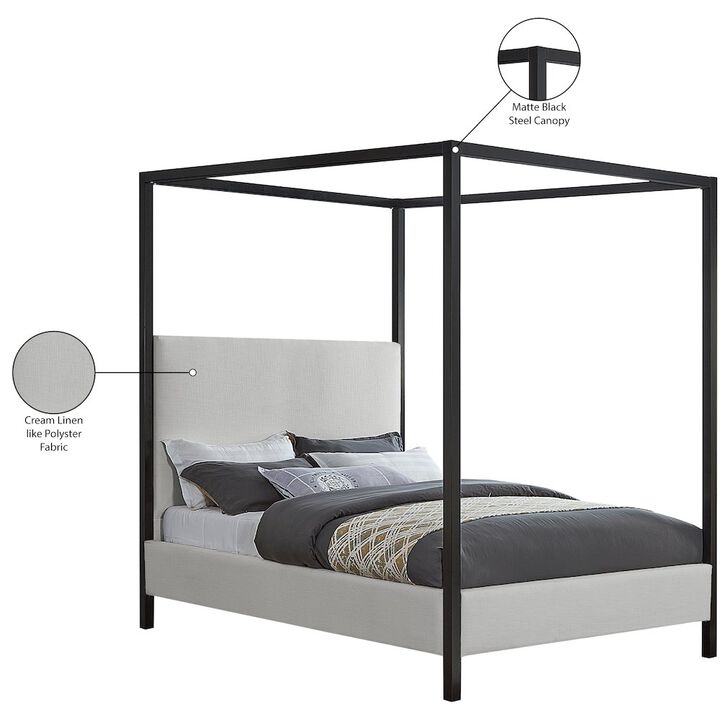 Meridian Furniture James Cream Linen Textured Fabric Queen Bed