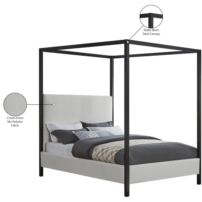 Meridian Furniture James Cream Linen Textured Fabric Queen Bed