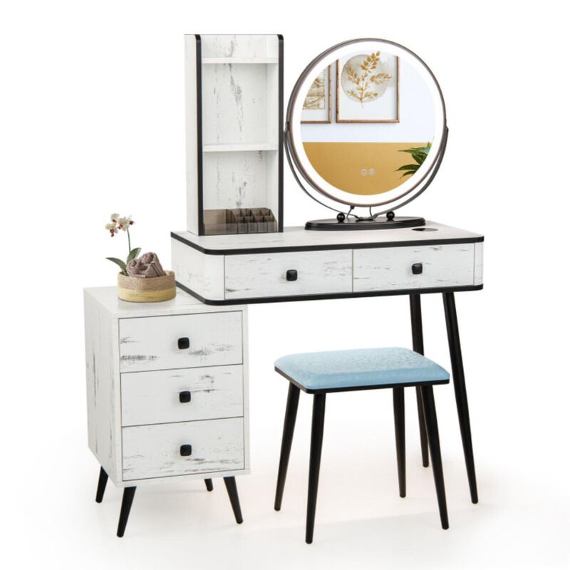Hivvago Vanity Table Set with 3-Color Lighted Mirror and Cushioned Stool