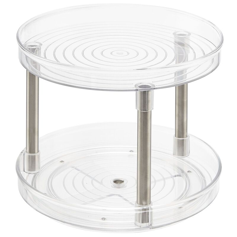mDesign Spinning 2-Tier Lazy Susan Turntable Storage Tower for Bathroom - Clear image number 1