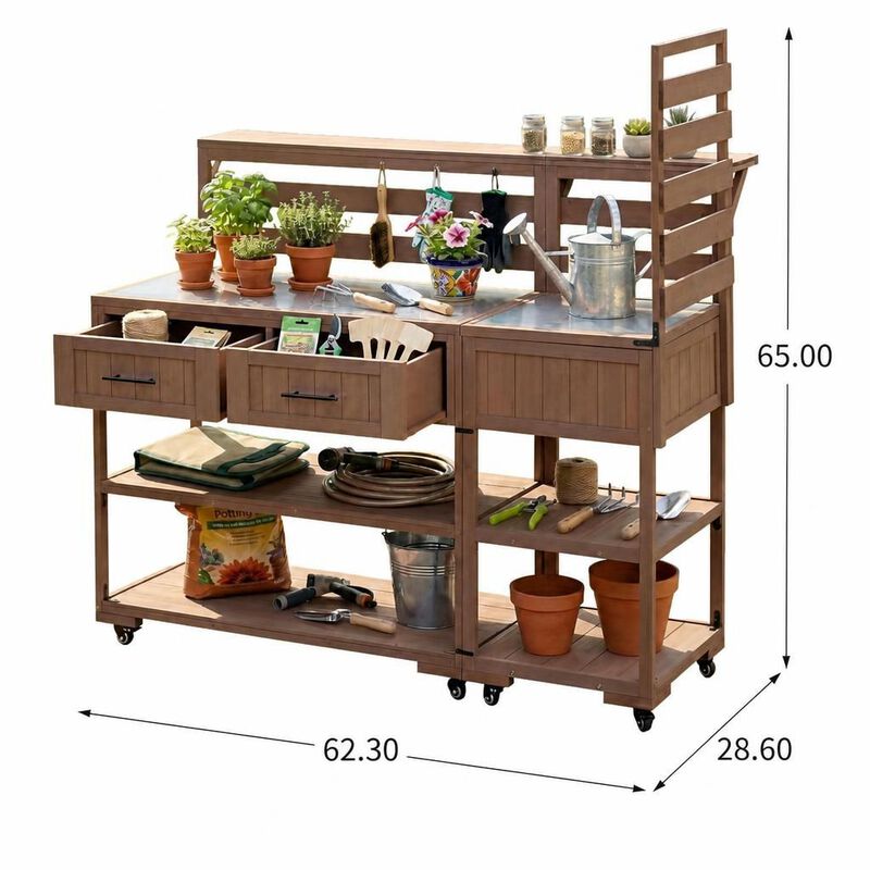ELEMENT ACE Large Modular Outdoor Kitchen Island Cart Grill Prep Table With Storage Drawers Raised Shelf For BBQ Patio Garden Potting image number 1