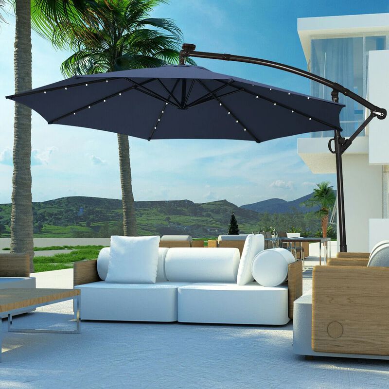 Mondawe 10 Feet 360&deg; Rotation Solar Powered LED Patio Offset Umbrella without Weight Base