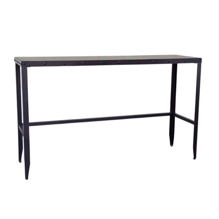 Ayka Sofa Bar Table w Nailhead Accent, 60 Inch Rectangular Brown Wood