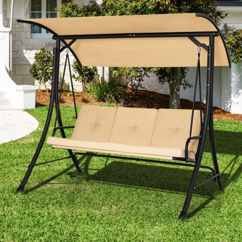Hivvago 3-Seat Outdoor Porch Swing with Adjustable Canopy and Padded Cushions