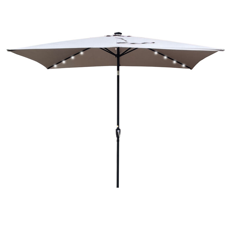 Streamdale Solar LED Patio Umbrella: Crank, Tilt, 10x6.5 ft