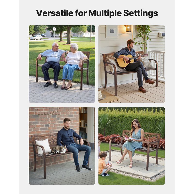 Weatherproof Outdoor Garden Bench with Steel Frame PVC Mesh Back Patio Seating-Antique Bronze image number 4