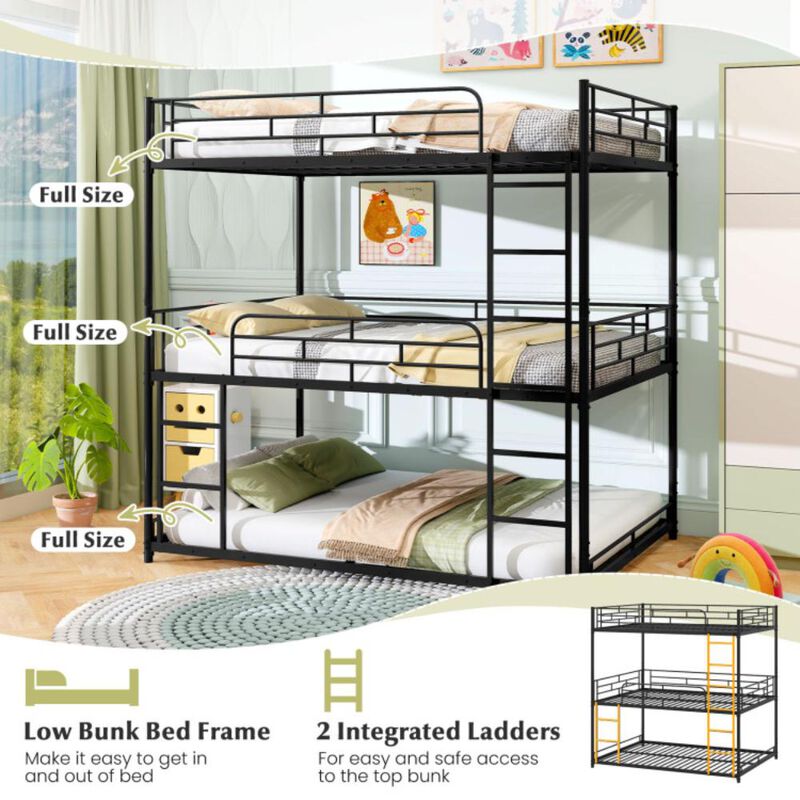 Hivvago Metal Triple Bunk Bed with Safety Guardrails and 2 Ladders-Black