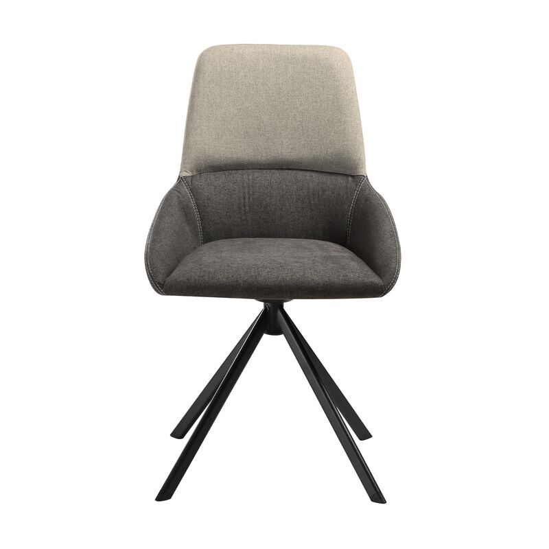 Rick 22 Inch Swivel Dining Chair, 2 Tone Gray Upholstery, Tall Back, Black  - Benzara