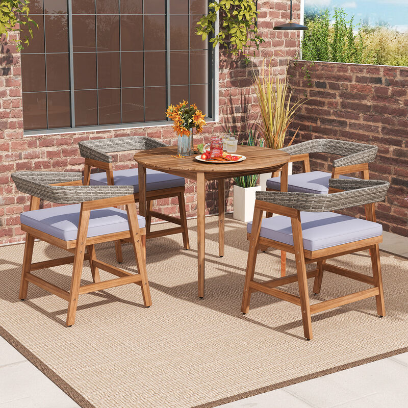 All-Weather Wicker Patio Chairs with Seat Cushions &ndash; Set of 4 Acacia Wood