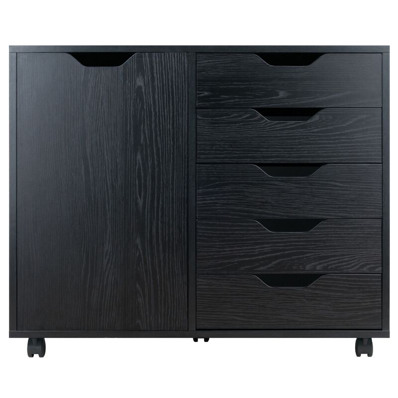 Halifax 5-Drawer, Side Storage Mobile Cabinet, Black