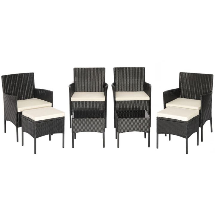 Hivvago 8 Pieces Patio Wicker Conversation Set with 2 Coffee Tables and 2 Ottomans
