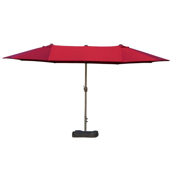 Patio Umbrella 15' Steel Rectangular Outdoor Double Sided Market with base, UV Sun Protection & Easy Crank for Deck Pool Patio, Wine Red