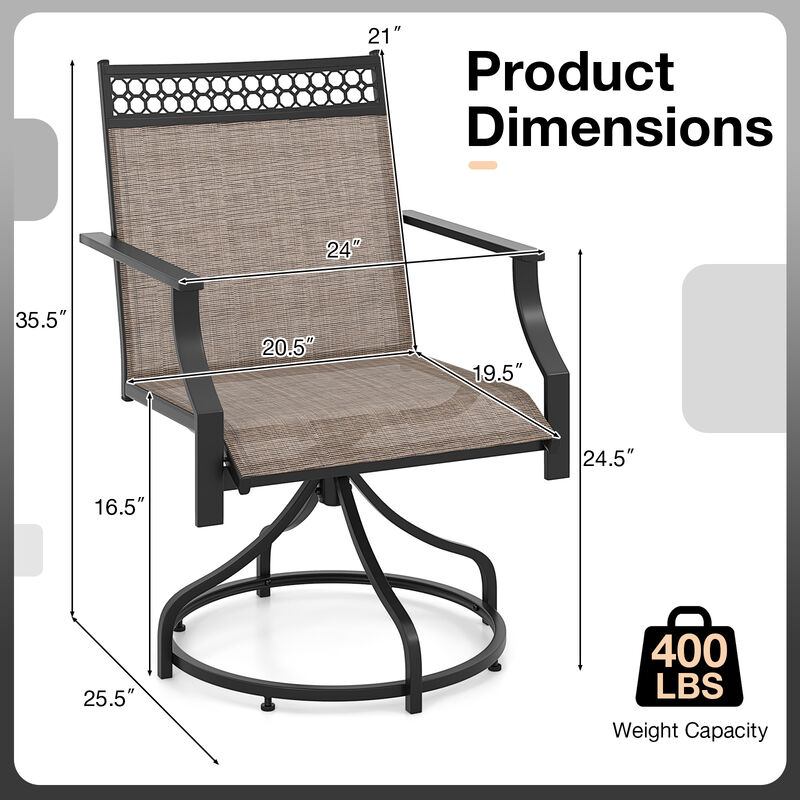 Patio Swivel Dining Chairs Set of 2 with Heavy-duty Metal Frame and Armrests image number 3