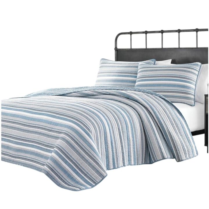 Hivvago 3 Piece Nautical Anchor Blues 100-Percent Cotton Reversible Quilt Set