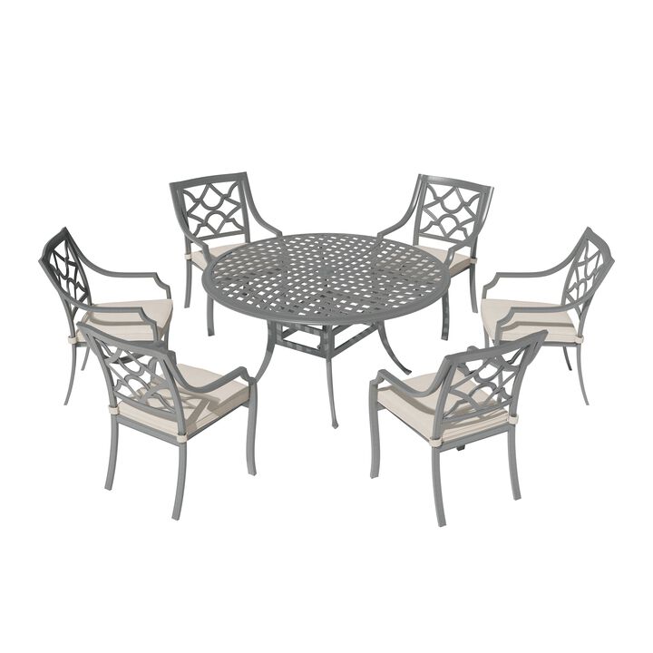 Mondawe 7 Pieces Cast Aluminum Outdoor Patio Dining Set included Armchairs with Cushion