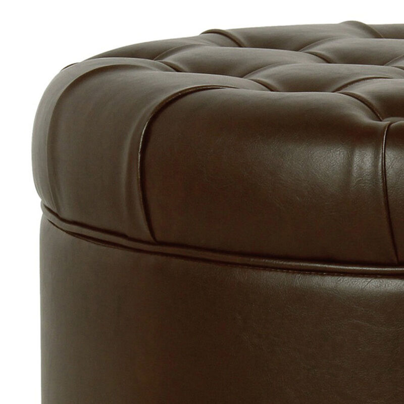 Leatherette Upholstered Wooden Ottoman with Tufted Lift Off Lid Storage, Brown image number 4