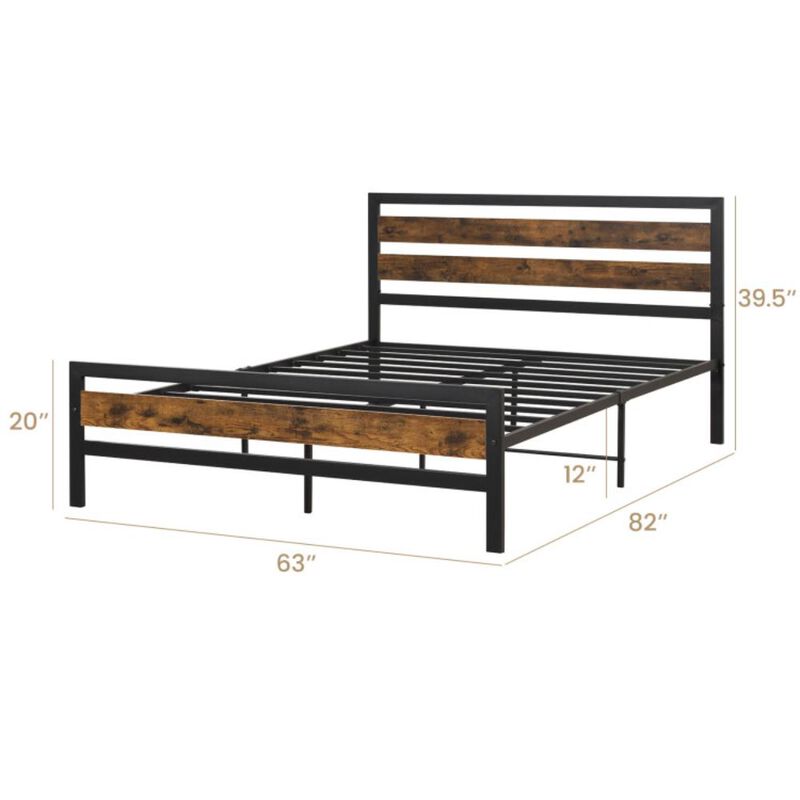 Hivvago Queen Industrial Bed Frame with Rustic Headboard and Footboard