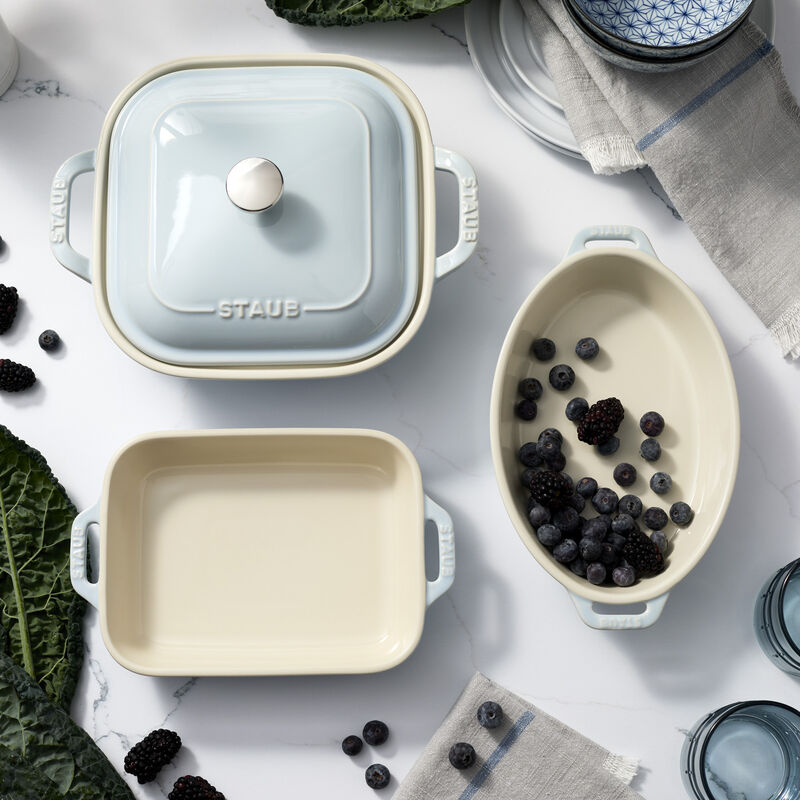 Staub Ceramic 4-pc Baking Pans Set, Casserole Dish with Lid, Brownie Pan