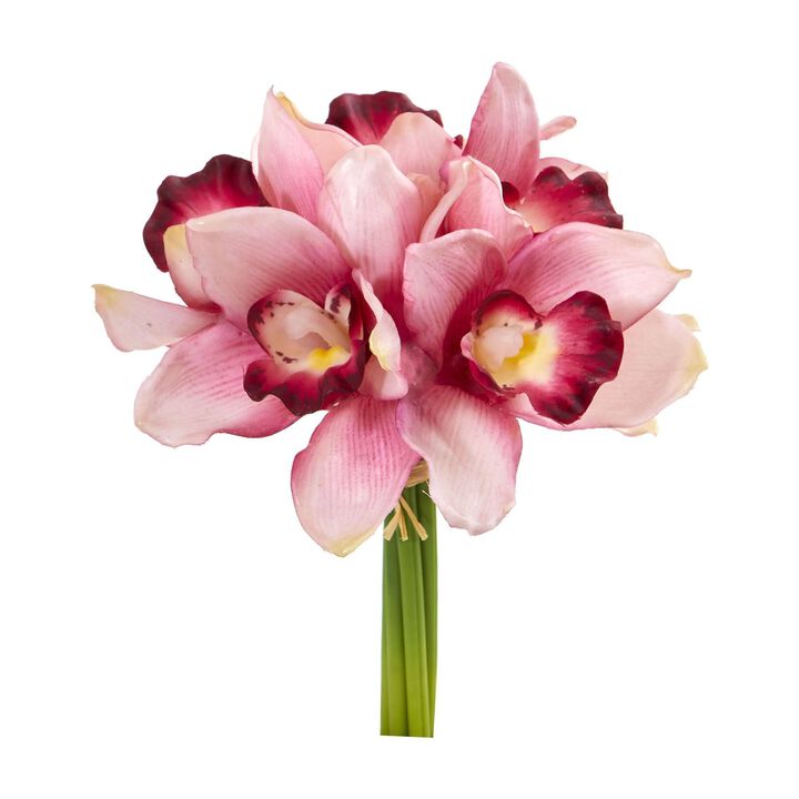 Nearly Natural 9-in Cymbidium Orchid Artificial Flower Bundle (Set of 6)