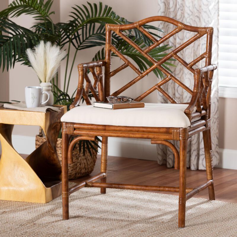 bali & pari Aella Marbled Tortoise Natural Rattan Armchair - Handcrafted Wicker Accent Seating with Open Back image number 1