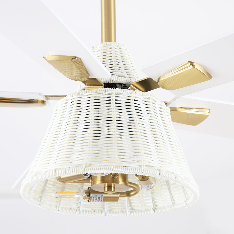 52" Modern Antique Brass Reversible Handwoven PE Rattan Ceiling Fan with Light and Remote image number 8