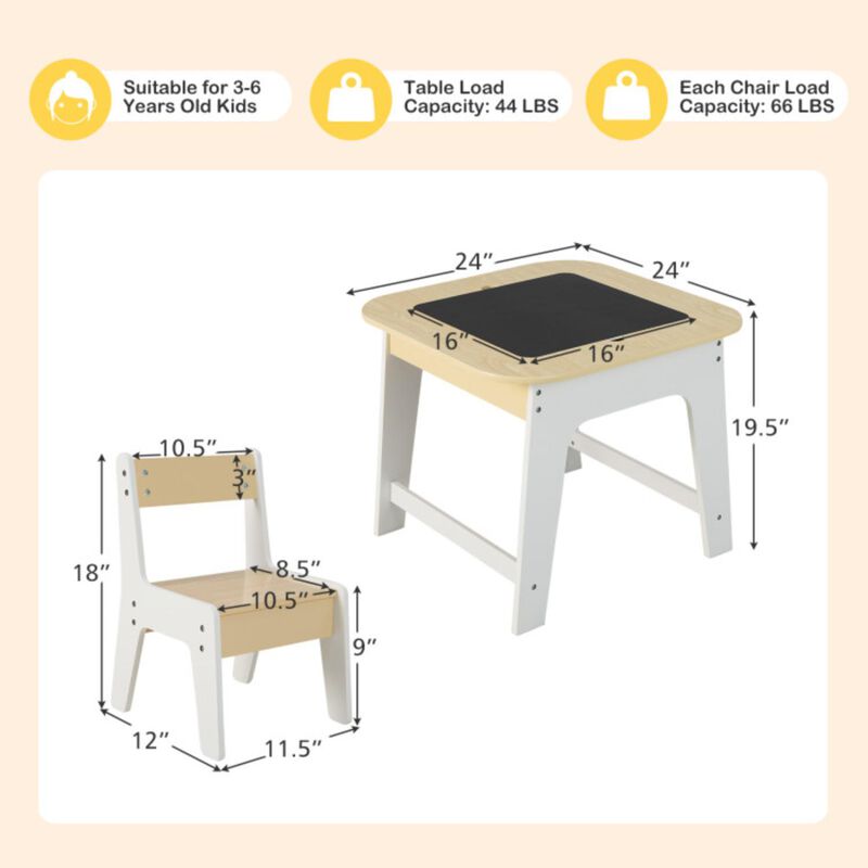 Hivvago Kid's Table and Chairs Set with Double-sized Tabletop-Natural